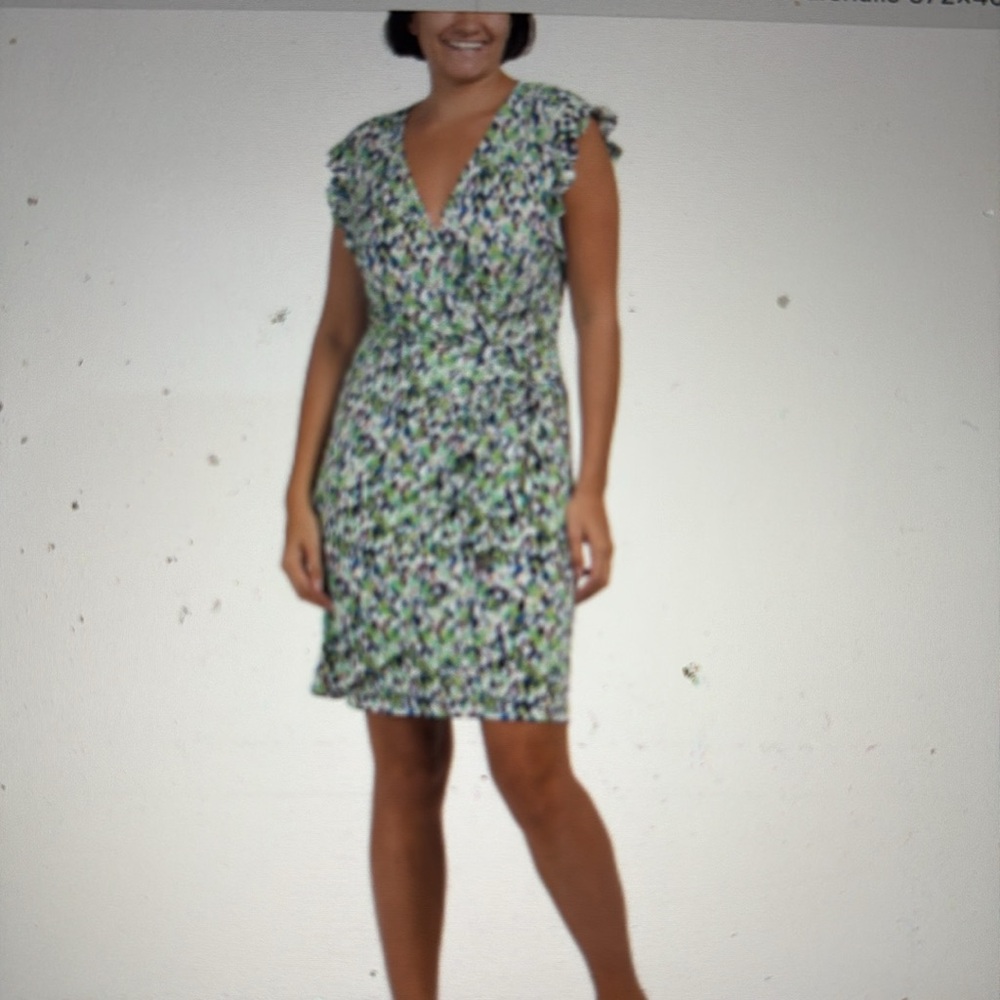 London Times Green Sheath Dress with Flutter Sleeves